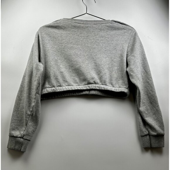 Fila Grey Y2K Sporty Cropped Crewneck Sweatshirt Snap Sleeve Logo Pullover (M) - Picture 3 of 7